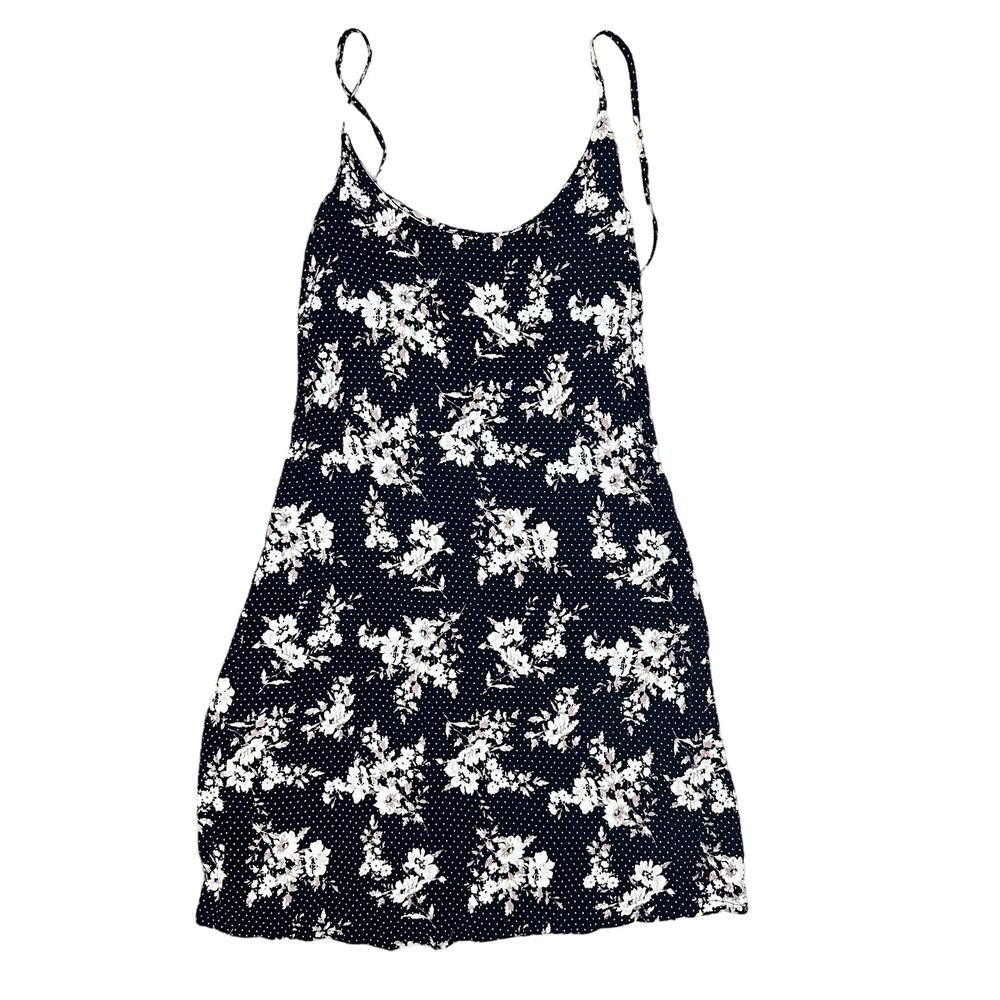 Forever 21 90s Style Black Floral Strappy Mini Dress Size Med